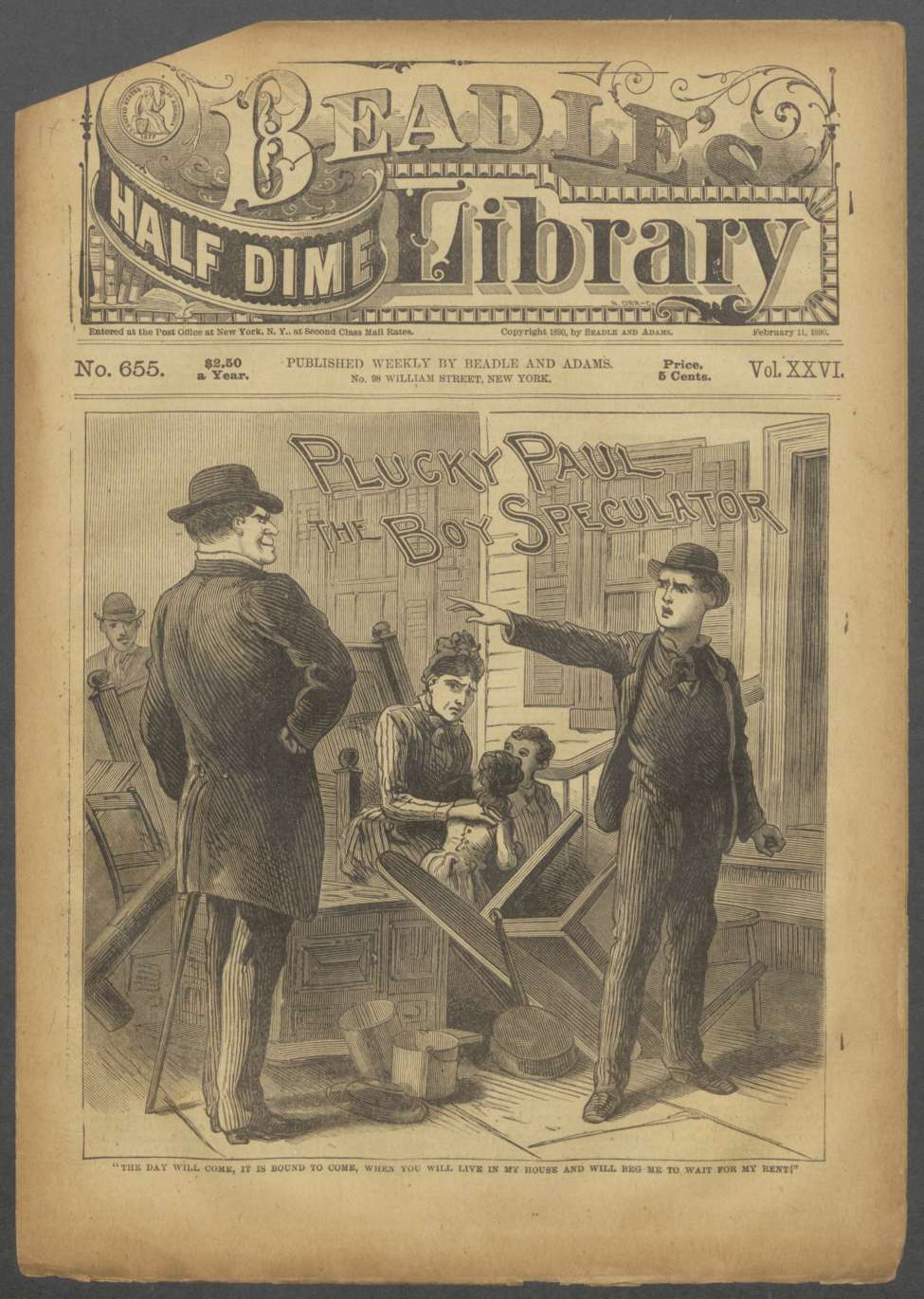 Book Cover For Beadle's Half Dime Library 655 - Plucky Paul, the Boy Speculator