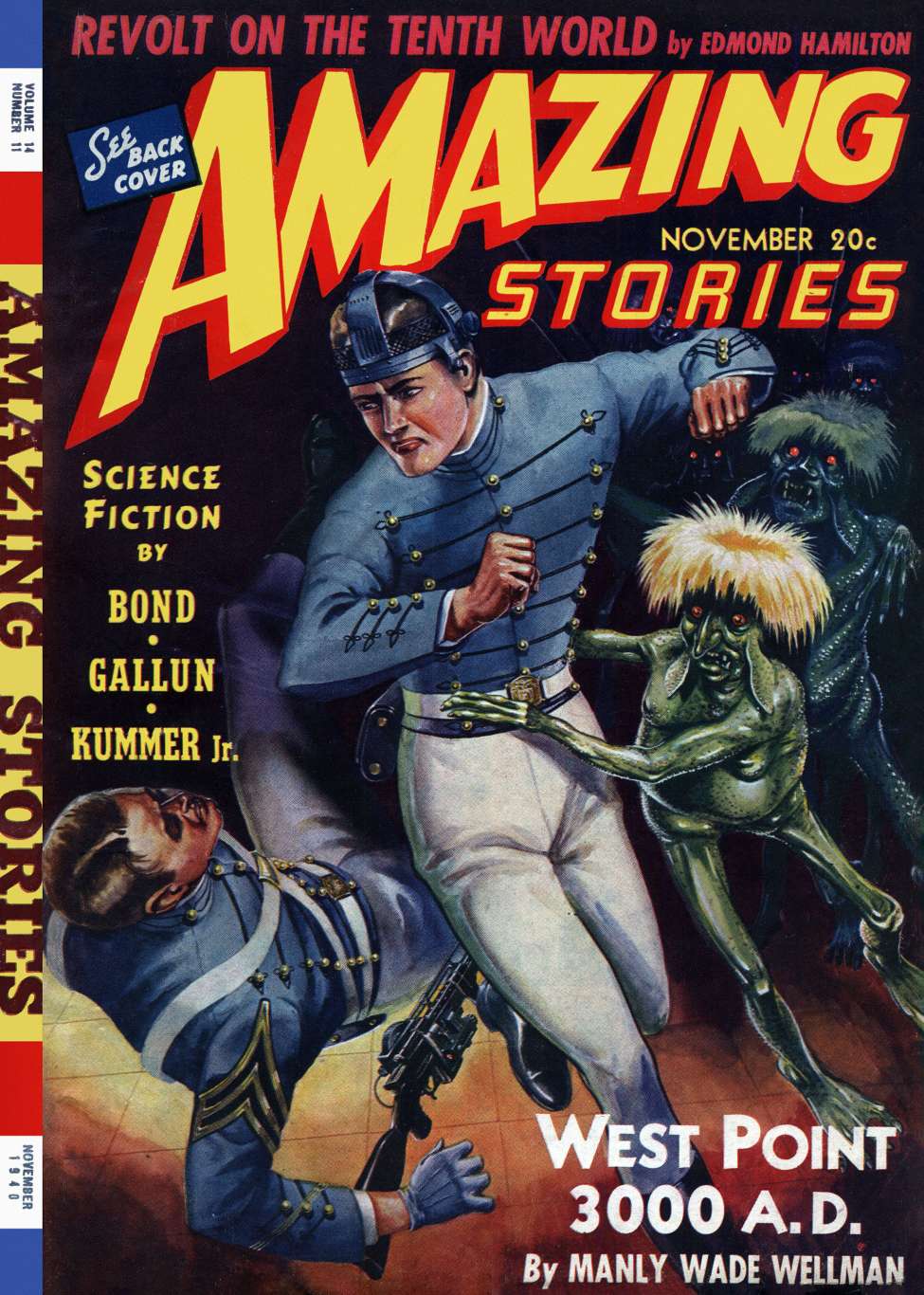 Book Cover For Amazing Stories v14 11 - West Point, 3000 A.D. - Manly Wade Wellman