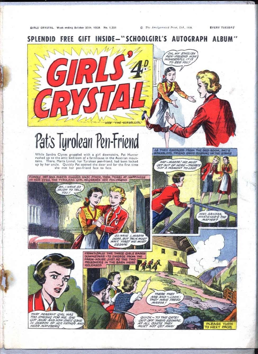 Comic Book Cover For Girls' Crystal 1201 - Pat's Tyrolean Pen-Friend