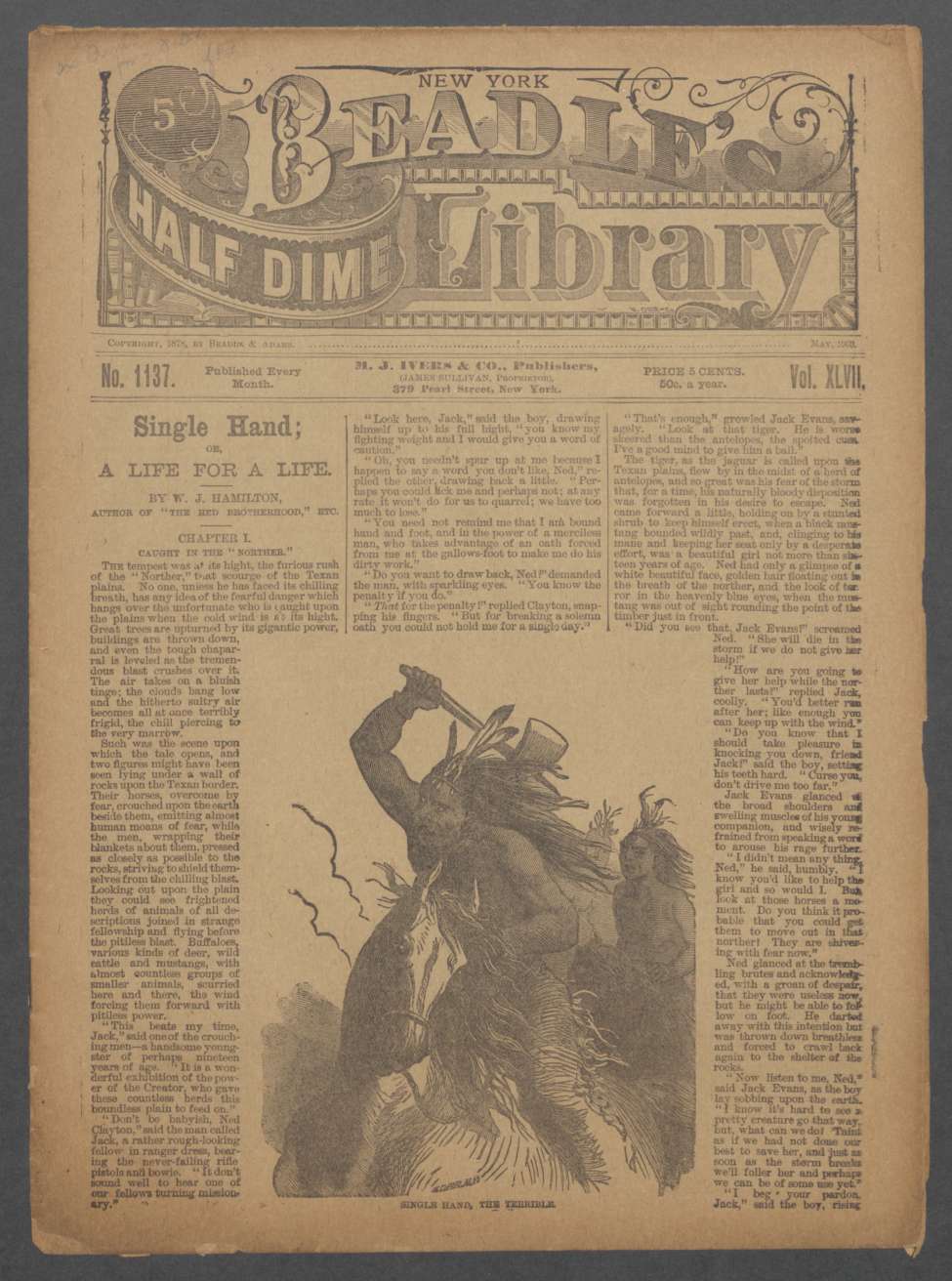 Book Cover For Beadle's Half Dime Library 1137 - Single Hand