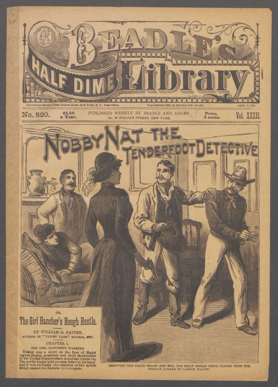 Book Cover For Beadle's Half Dime Library 820 - Nobby Nat, the Tenderfoot Detective