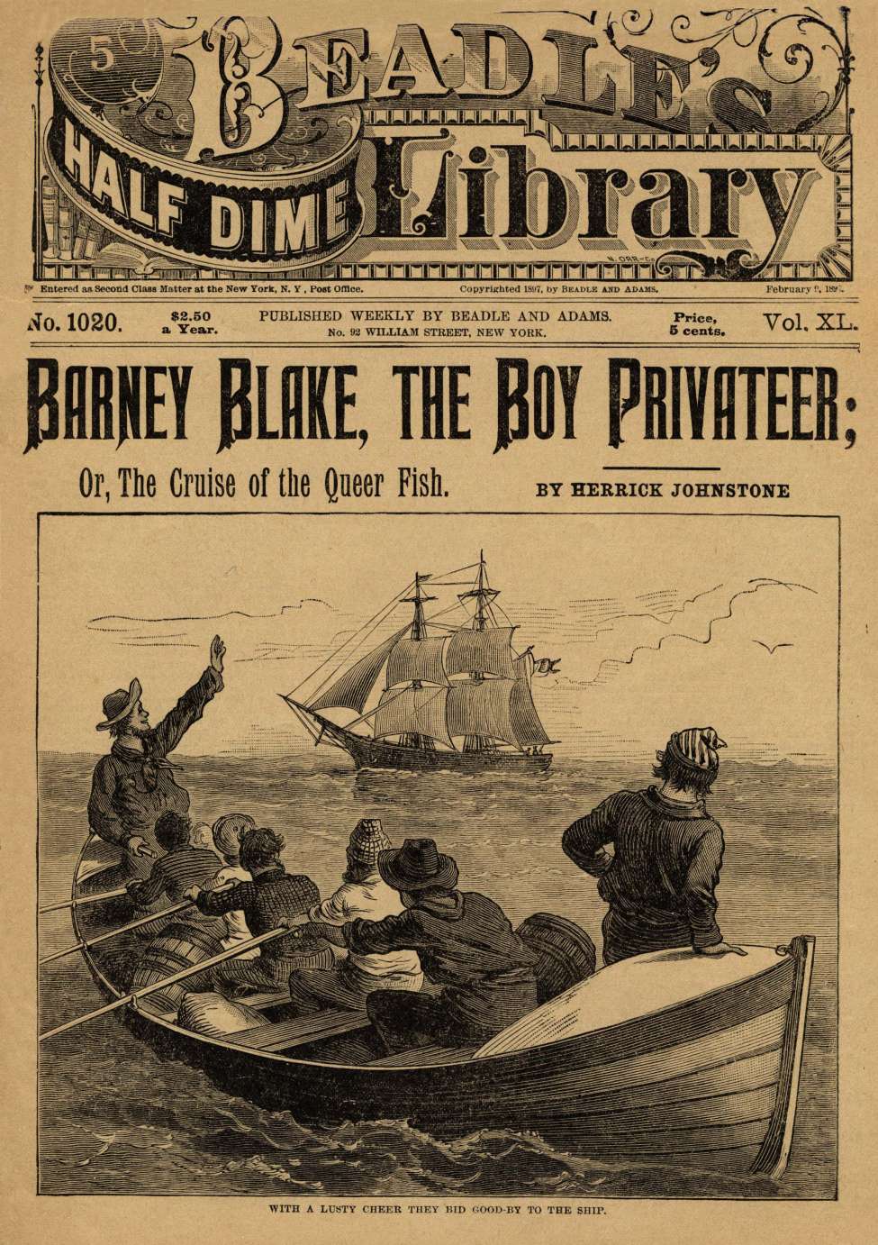 Book Cover For Beadle's Half Dime Library 1020 - Barney Blake, the Boy Privateer