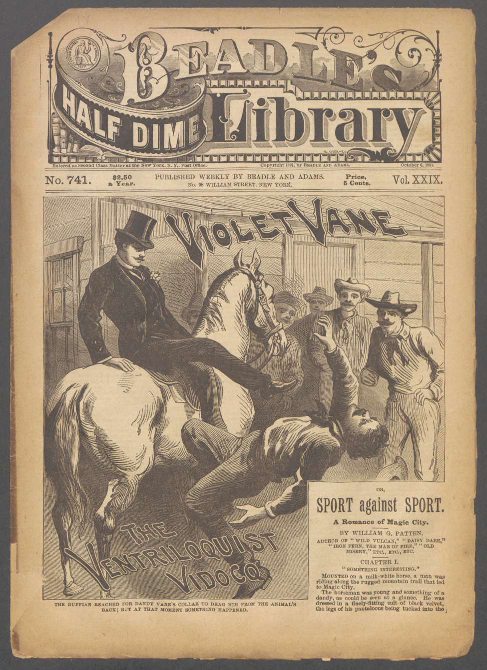 Book Cover For Beadle's Half Dime Library 741 - Violet Vane, the Ventriloquist Vidocq
