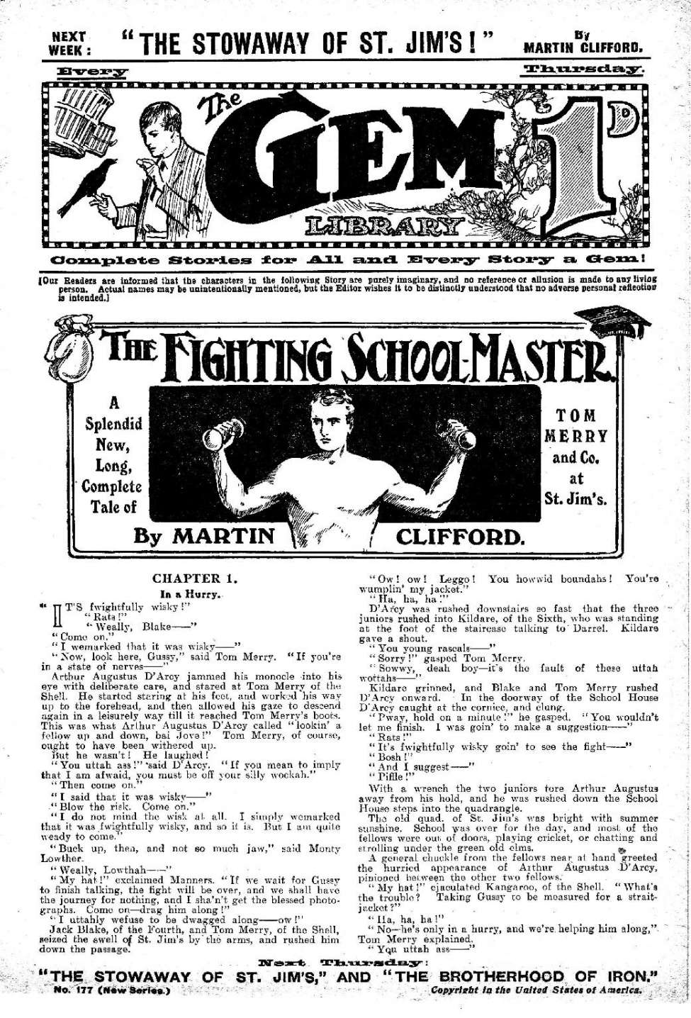 Book Cover For The Gem v2 177 - The Fighting Schoolmaster