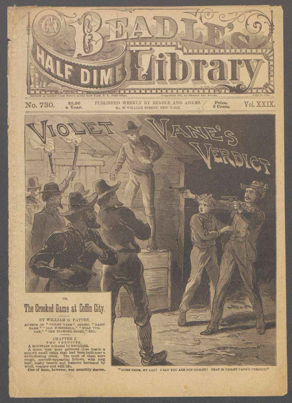 Book Cover For Beadle's Half Dime Library 730 - Violet Vane's Verdict
