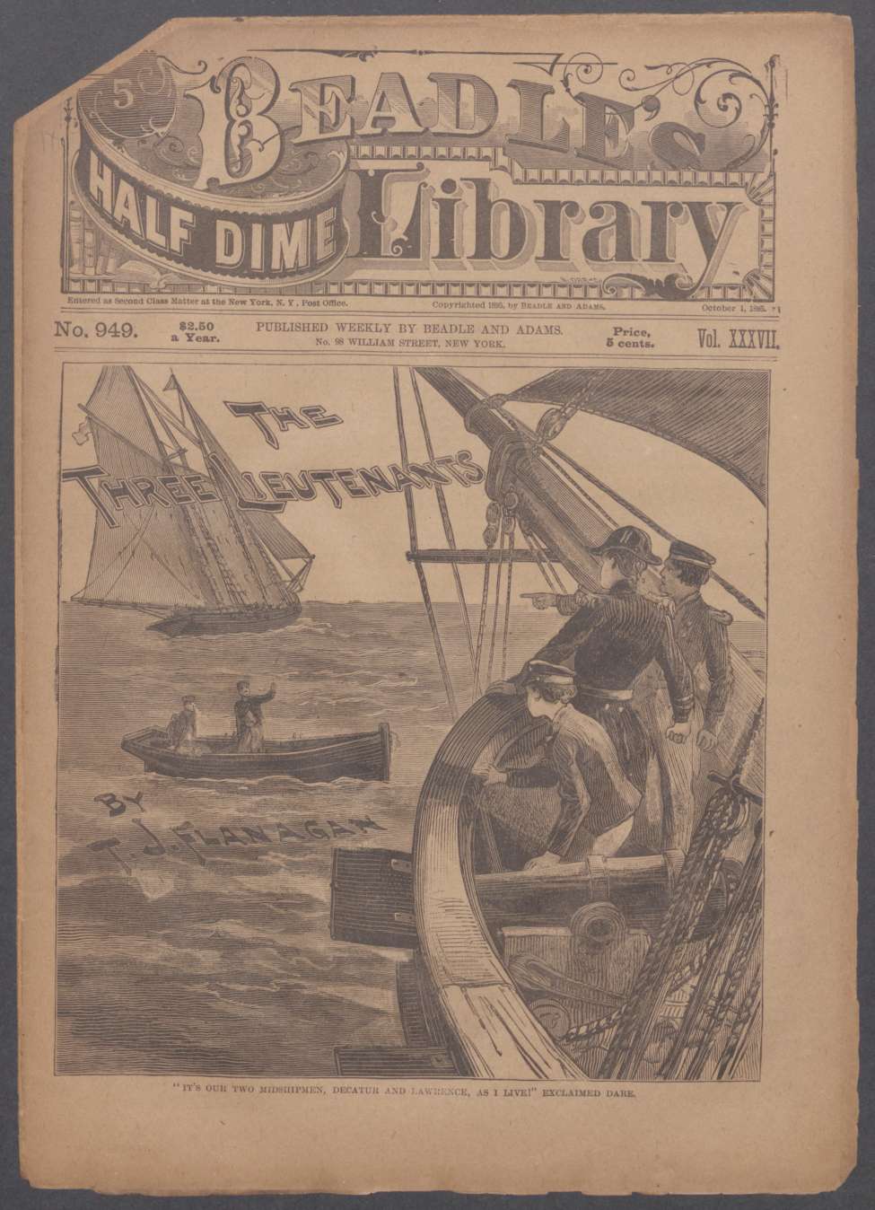 Book Cover For Beadle's Half Dime Library 949 - The Three Lieutenants