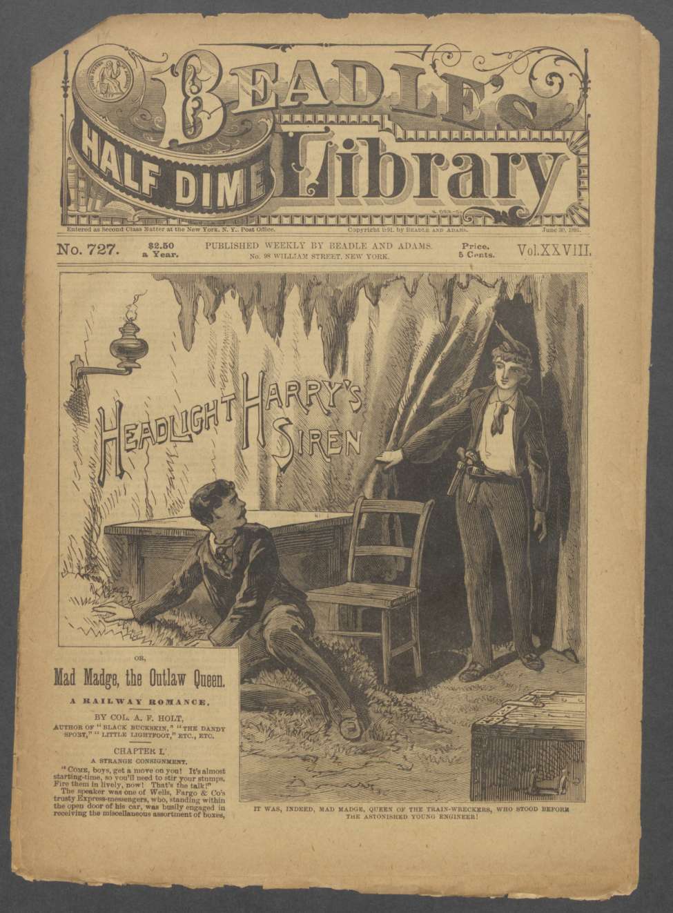 Book Cover For Beadle's Half Dime Library 727 - Headlight Harry's Siren