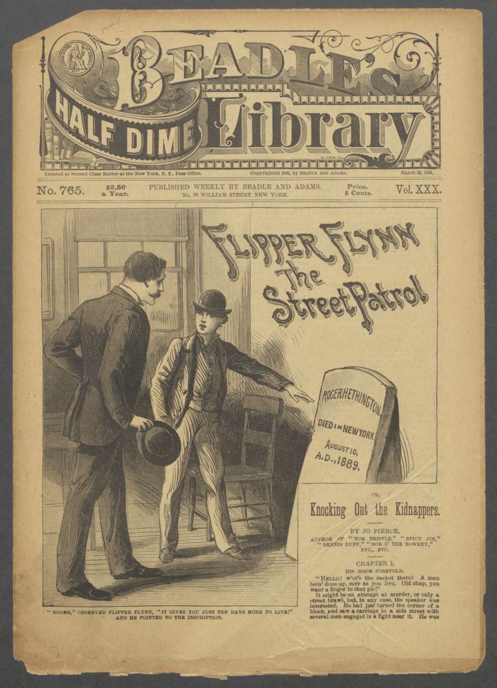 Book Cover For Beadle's Half Dime Library 765 - Flipper Flynn, the Street Patrol
