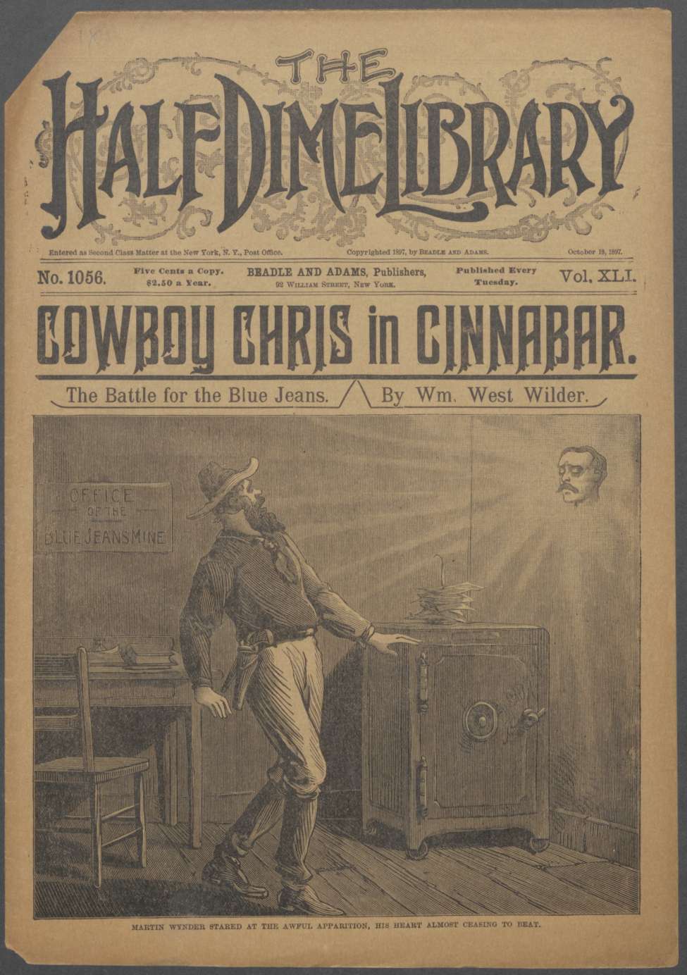Book Cover For Beadle's Half Dime Library 1056 - Cowboy Chris in Cinnabar