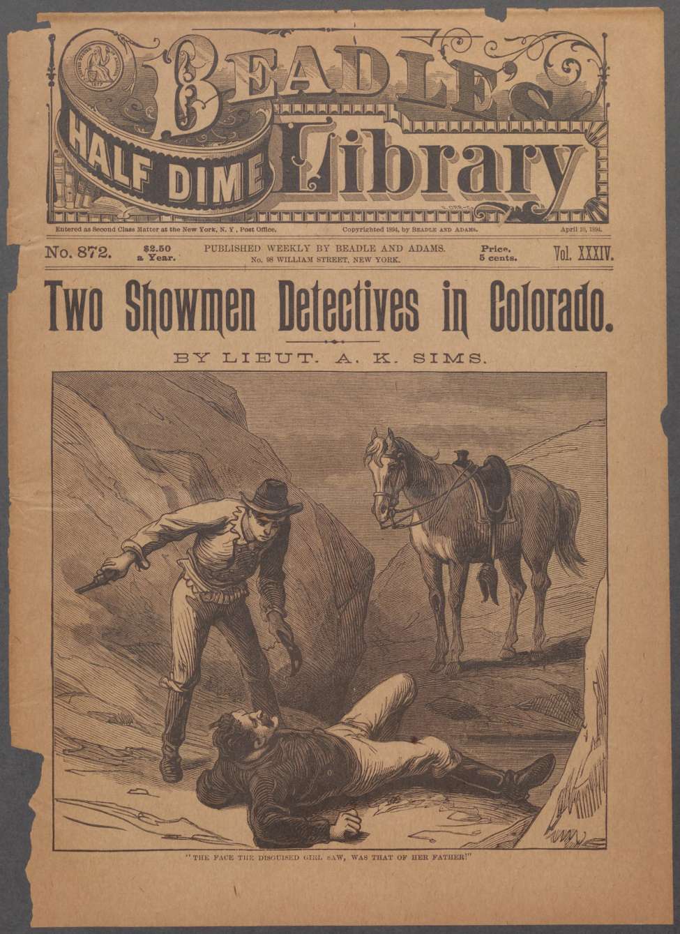 Book Cover For Beadle's Half Dime Library 872 - Two Showmen Detectives in Colorado