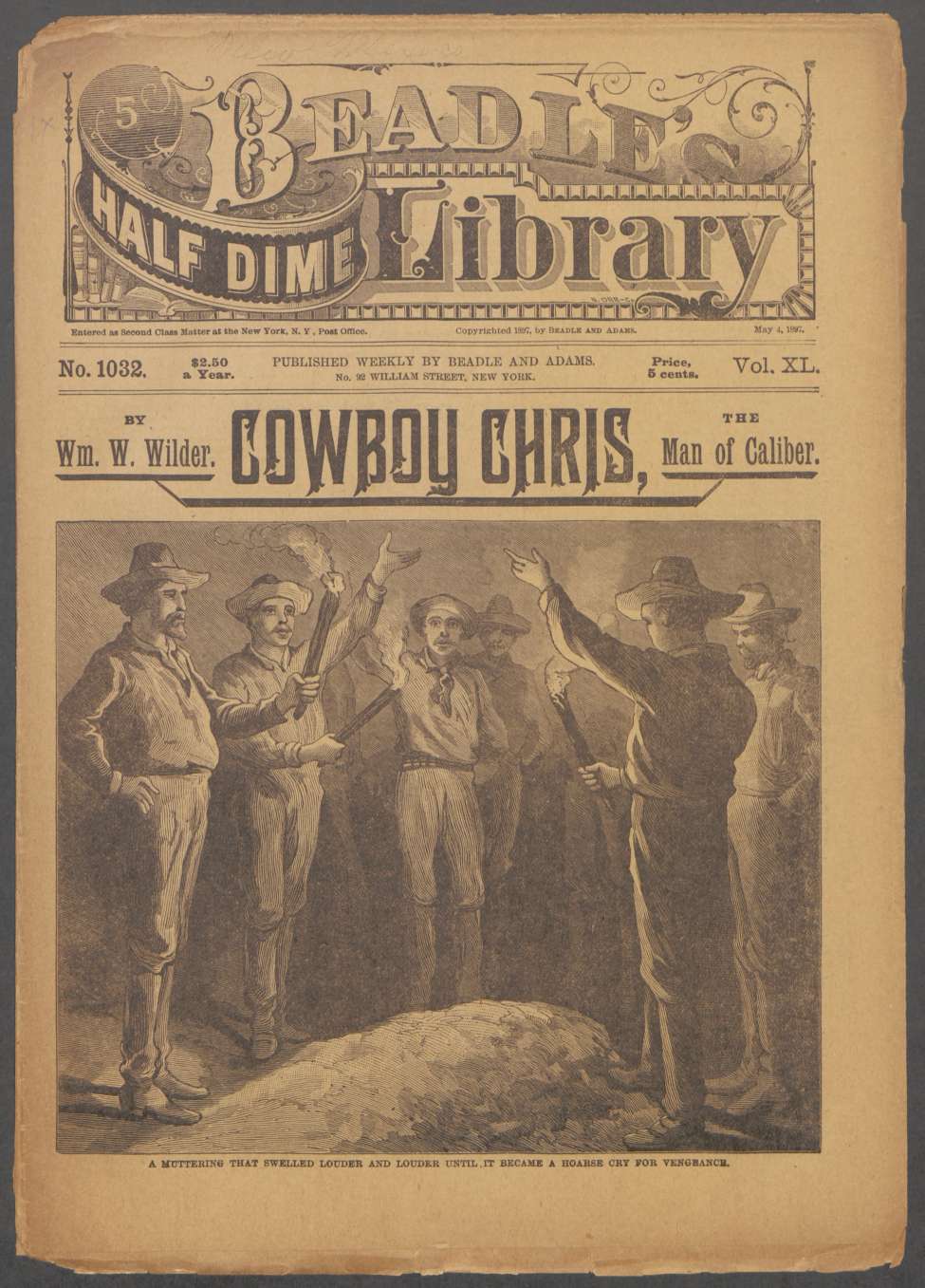 Book Cover For Beadle's Half Dime Library 1032 - Cowboy Chris, the Man of Caliber