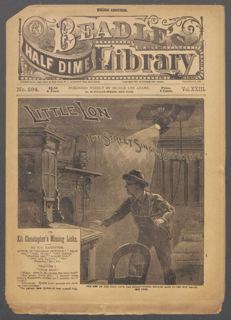Book Cover For Beadle's Half Dime Library 594 - Little Lon, the Street Singer Detective