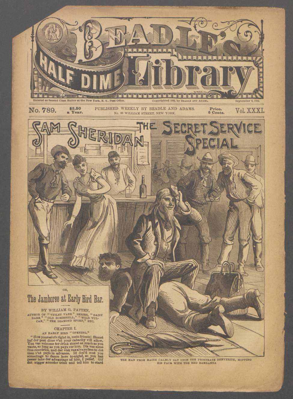 Book Cover For Beadle's Half Dime Library 789 - Sam Sheridan, the Secret Service Special