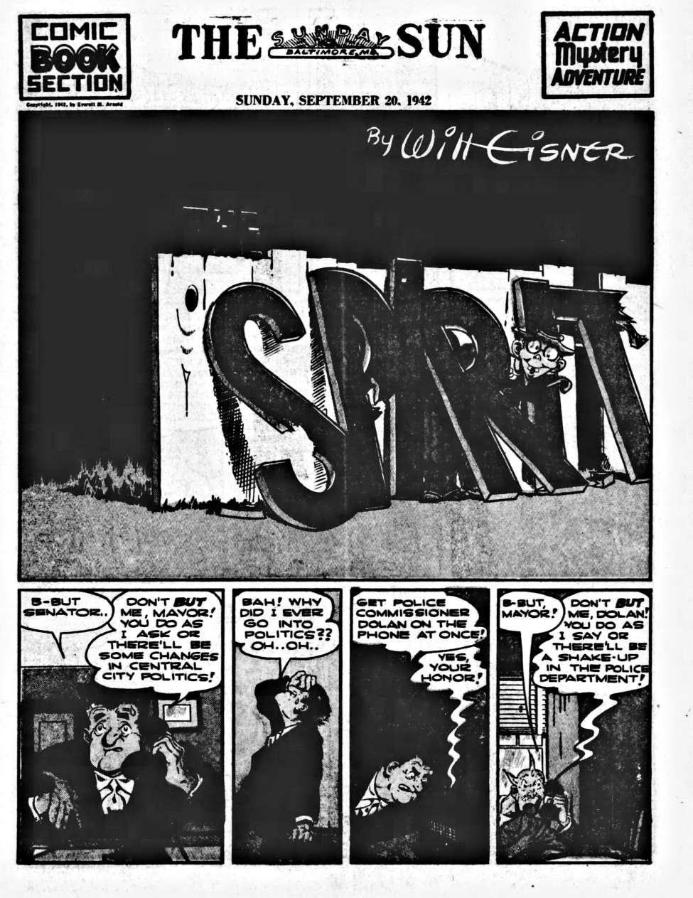 Comic Book Cover For The Spirit (1942-09-20) - Baltimore Sun (b/w)