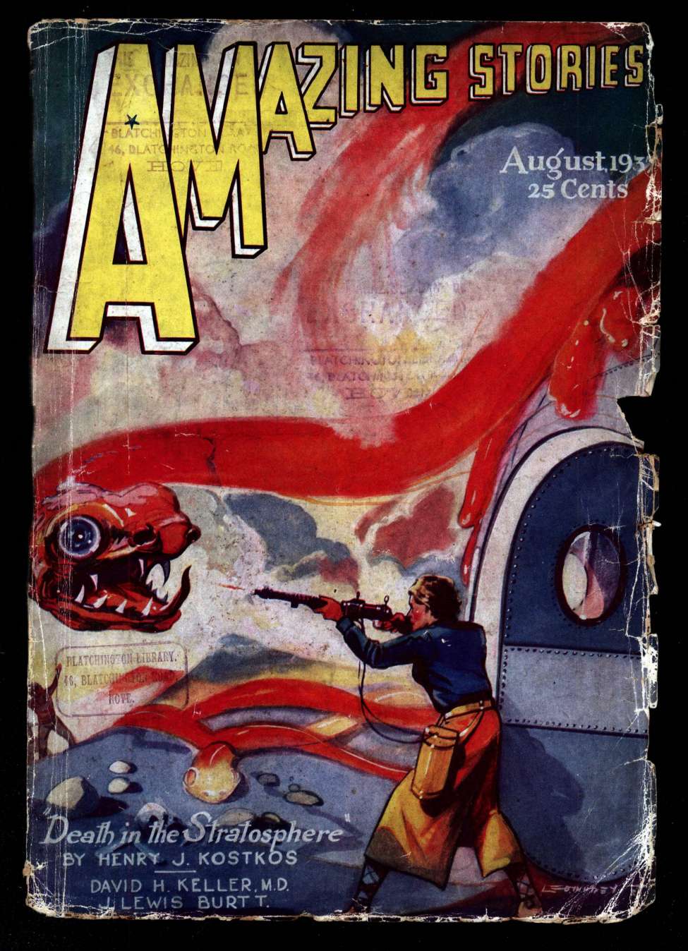 Book Cover For Amazing Stories v11 4 - Death in the Stratosphere - Henry J. Kostkos