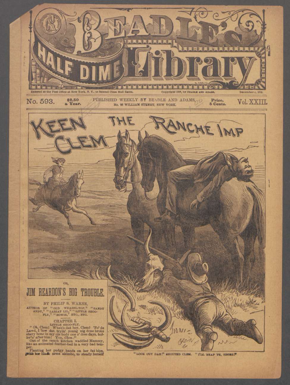 Book Cover For Beadle's Half Dime Library 593 - Keen Clem, the Ranche Imp