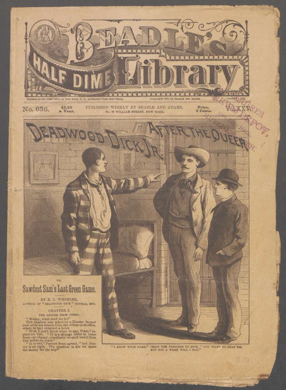Book Cover For Beadle's Half Dime Library 636 - Deadwood Dick Jr. After the Queer