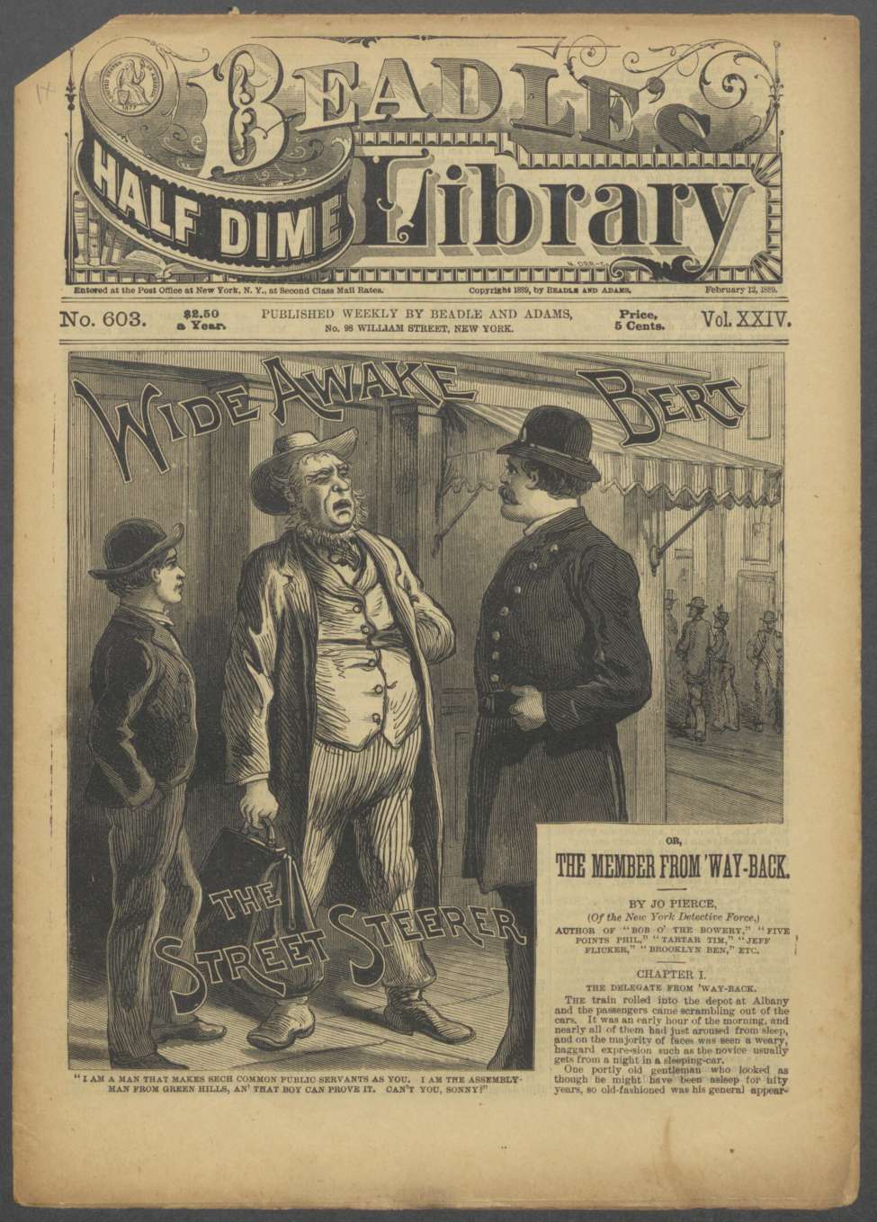 Book Cover For Beadle's Half Dime Library 603 - Wide Awake Bert, the Street Steerer