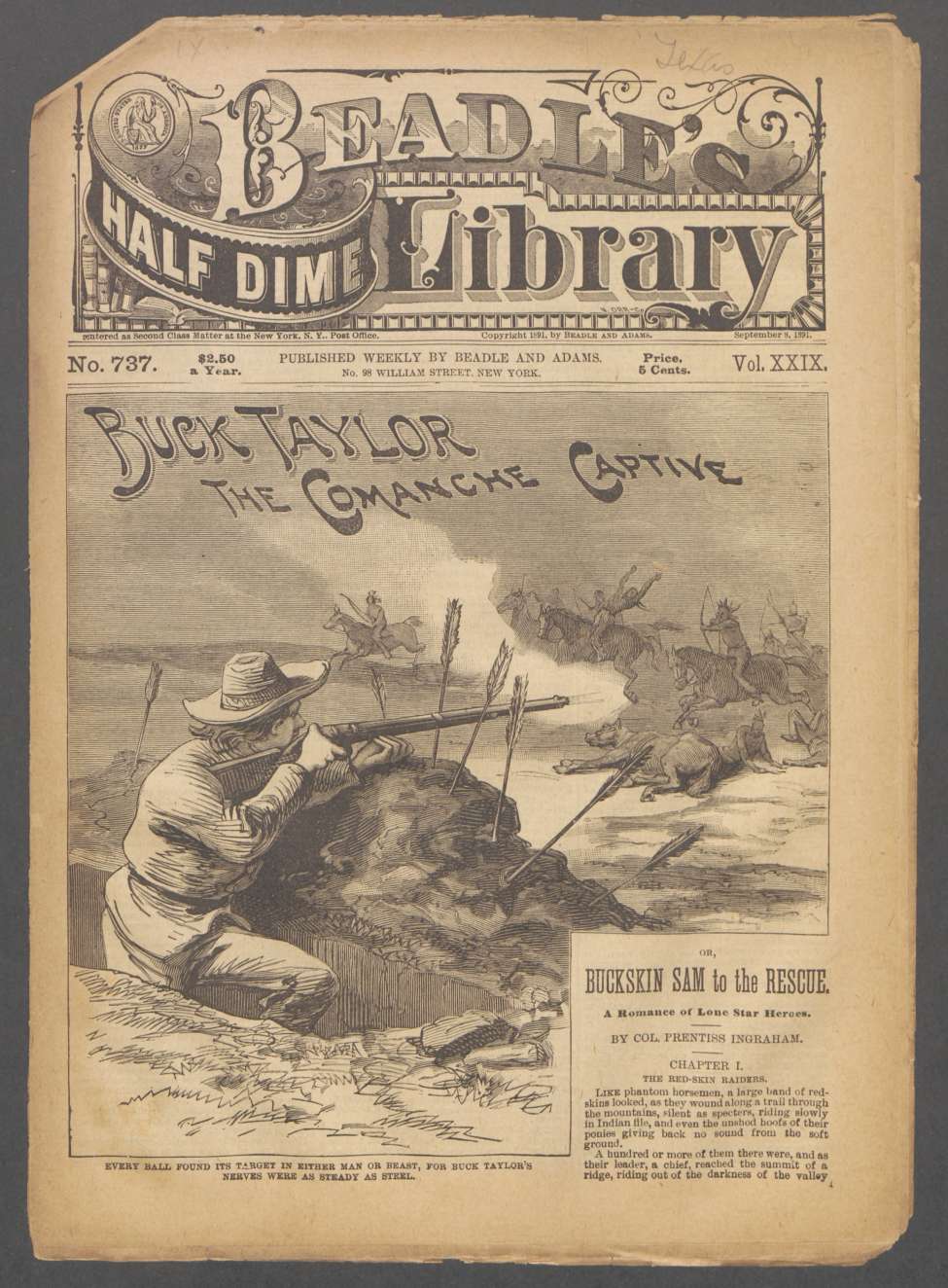 Book Cover For Beadle's Half Dime Library 737 - Buck Taylor, the Comanche Captive