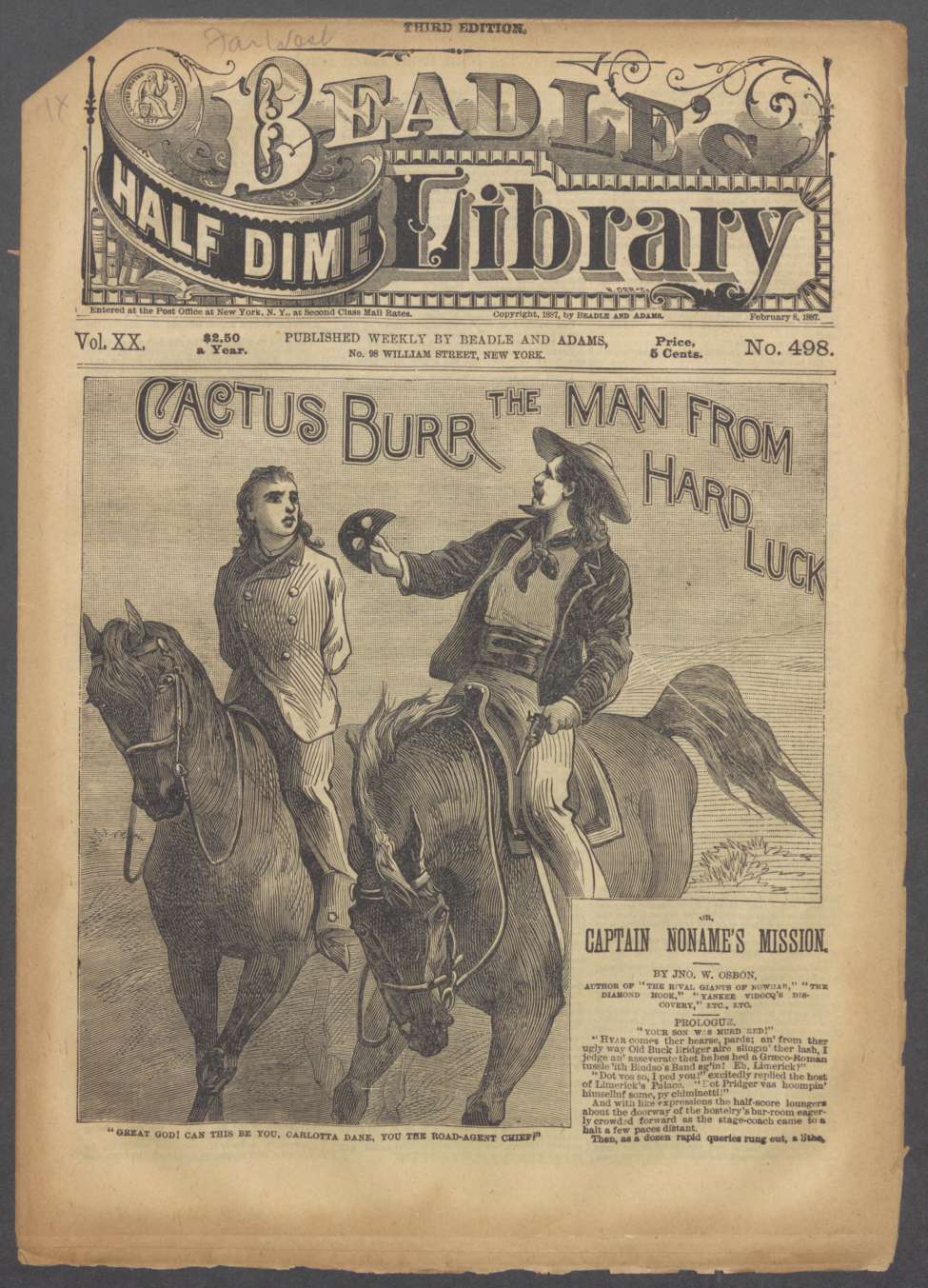 Book Cover For Beadle's Half Dime Library 498 - Cactus Burr, the Man from Hard Luck
