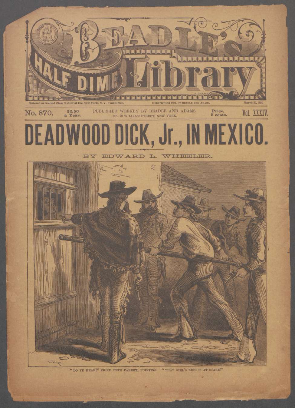 Book Cover For Beadle's Half Dime Library 870 - Deadwood Dick Jr. in Mexico