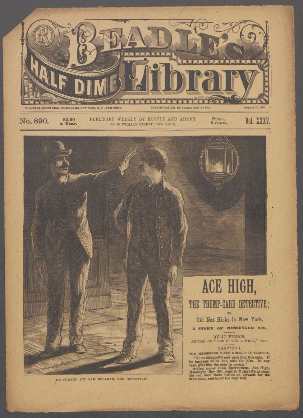 Book Cover For Beadle's Half Dime Library 890 - Ace High, the Trump-Card Detective