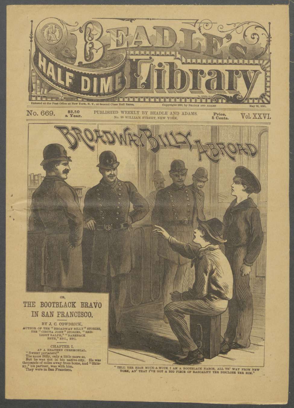 Book Cover For Beadle's Half Dime Library 669 - Broadway Billy Abroad