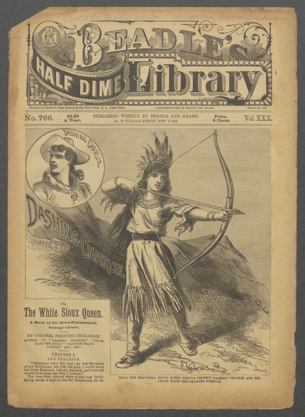 Book Cover For Beadle's Half Dime Library 766 - Dashing Charlie, the Rescuer