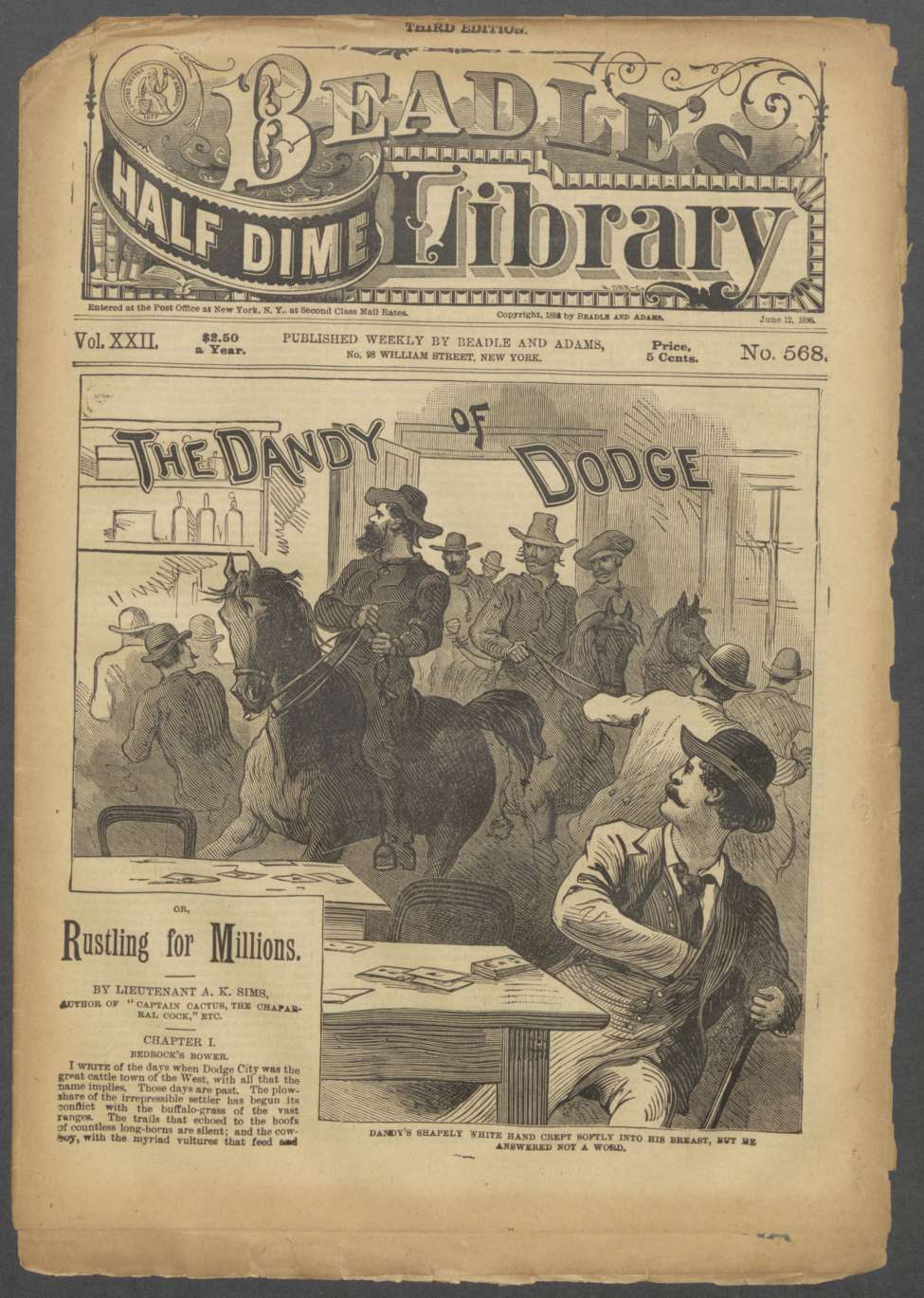 Book Cover For Beadle's Half Dime Library 568 - The Dandy of Dodge