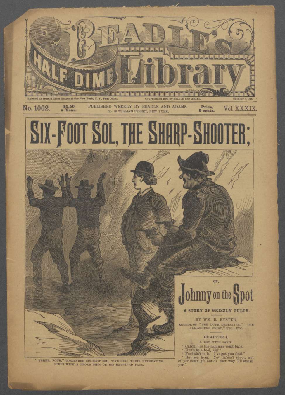Book Cover For Beadle's Half Dime Library 1002 - Six-Foot Sol, the Sharp-Shooter