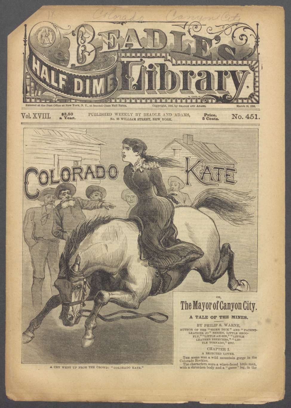 Book Cover For Beadle's Half Dime Library 451 - Colorado Kate