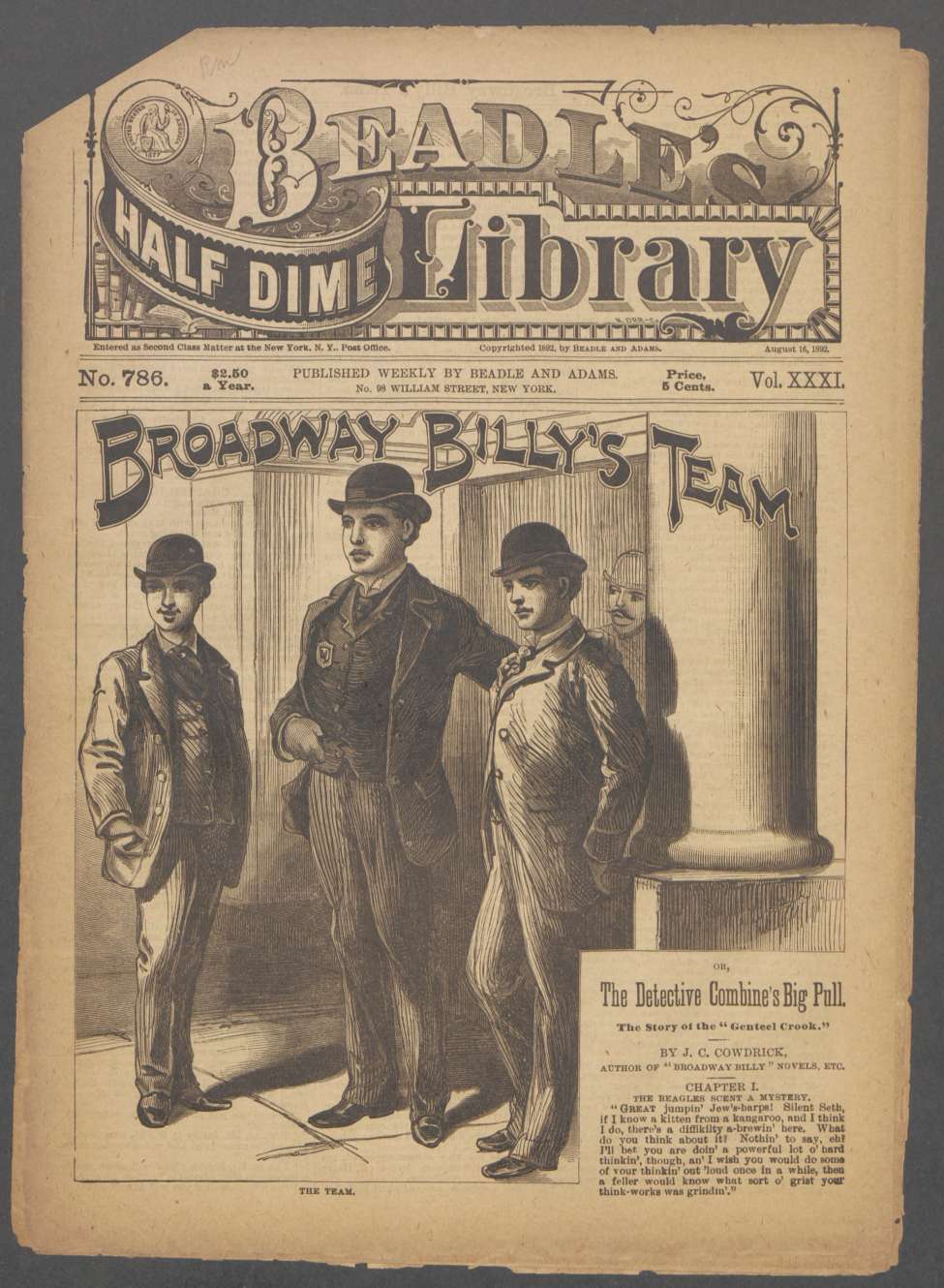 Book Cover For Beadle's Half Dime Library 786 - Broadway Billy's Team
