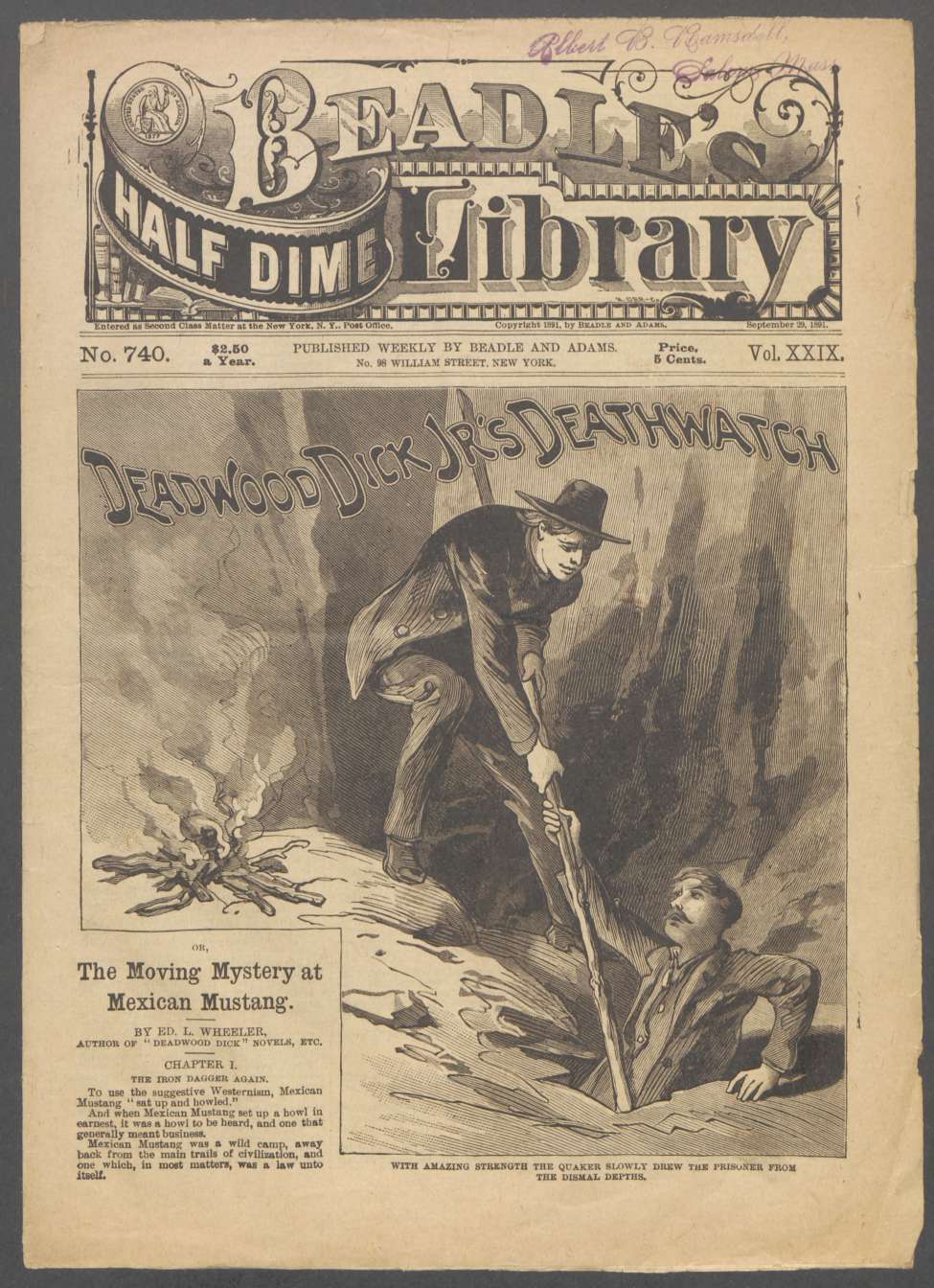 Book Cover For Beadle's Half Dime Library 740 - Deadwood Dick Jr.'s Deathwatch