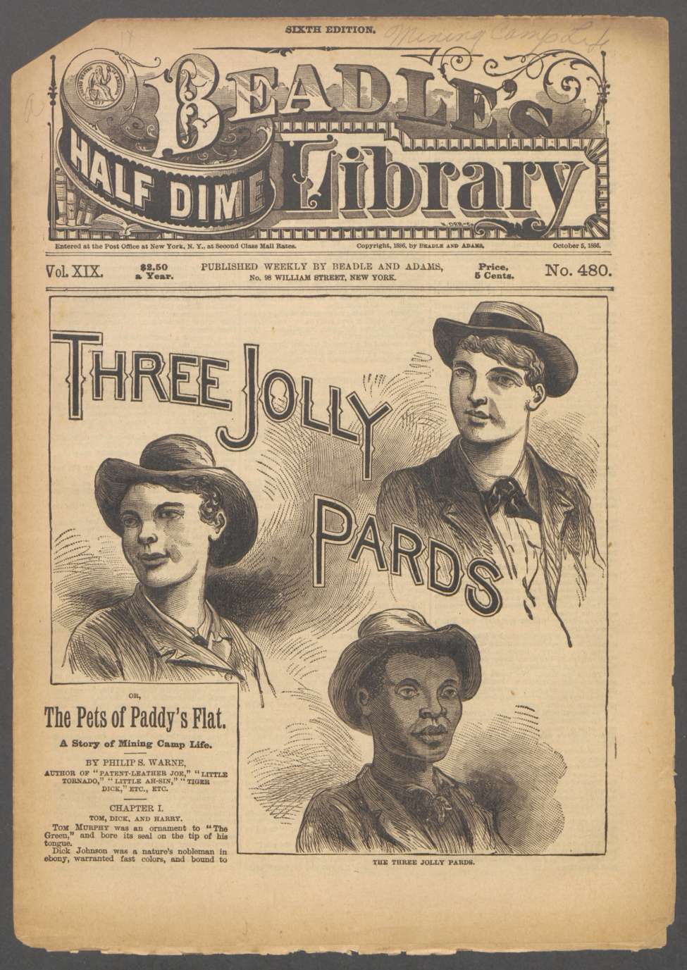 Book Cover For Beadle's Half Dime Library 480 - Three Jolly Pards