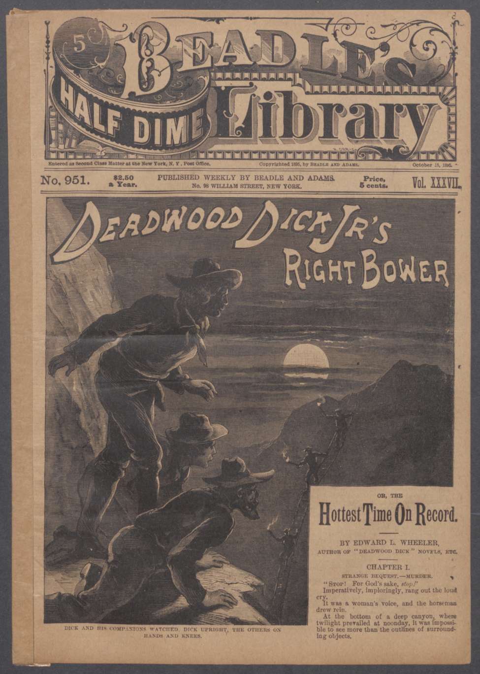 Book Cover For Beadle's Half Dime Library 951 - Deadwood Dick Jr.'s Right Bower