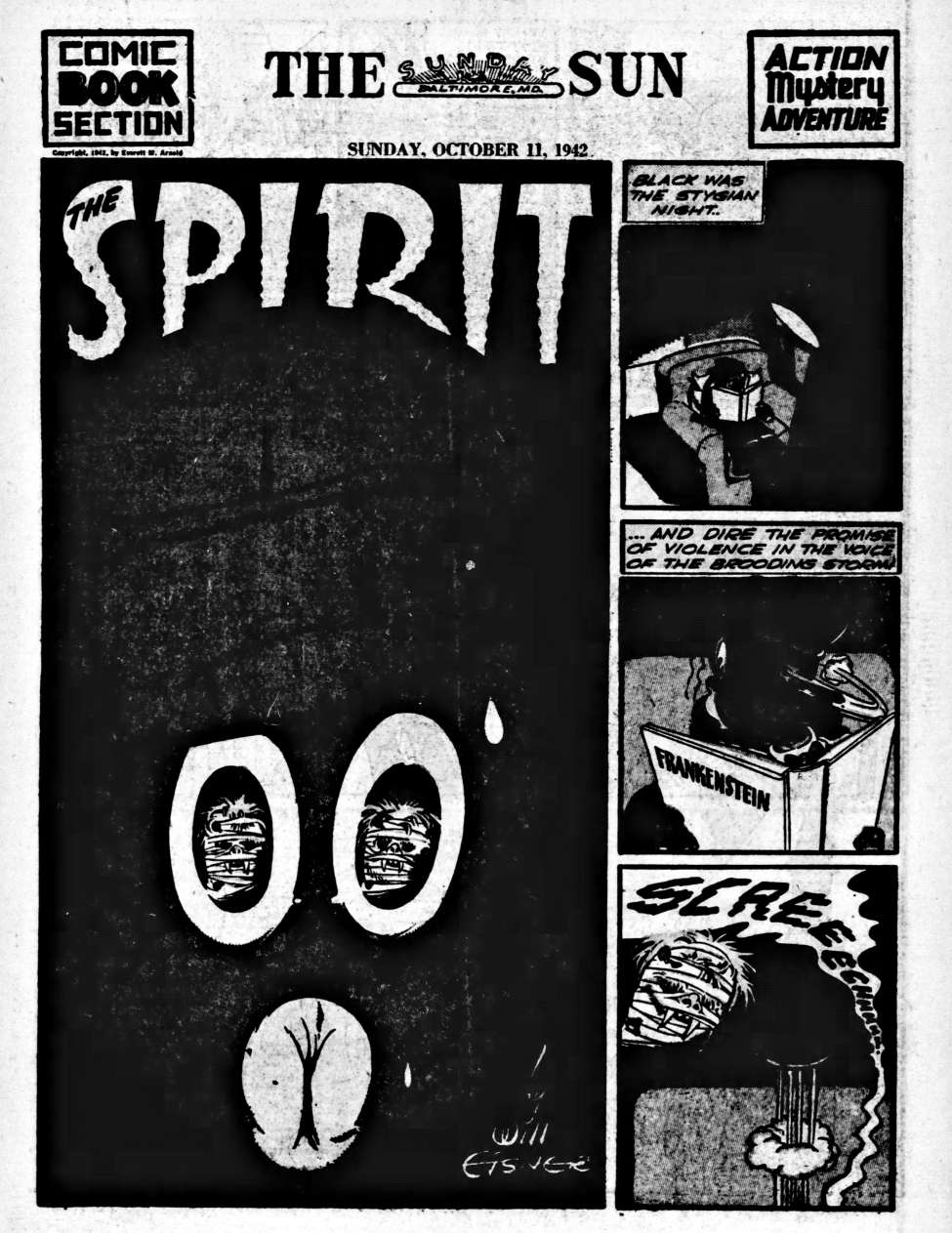 Comic Book Cover For The Spirit (1942-10-11) - Baltimore Sun (b/w)