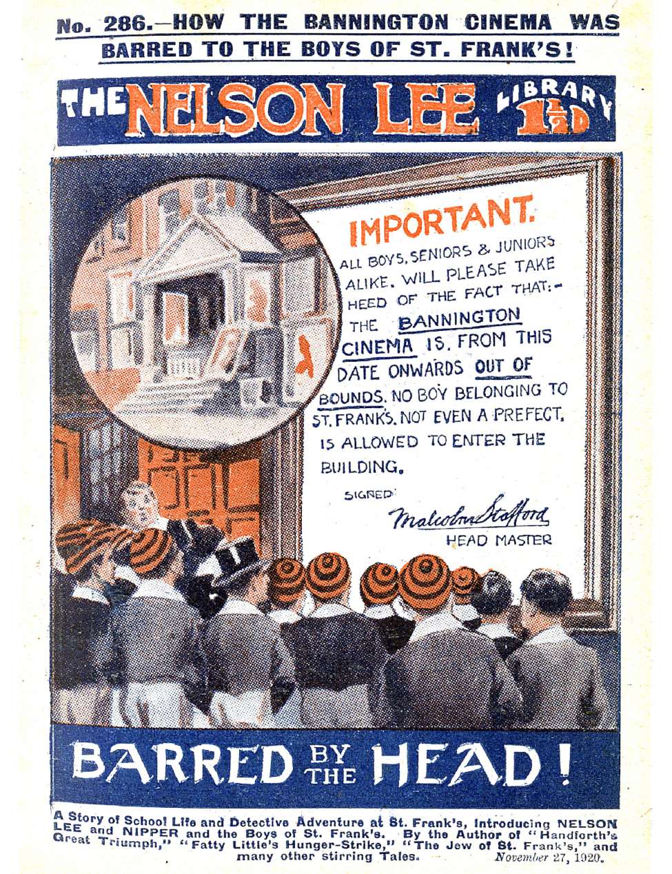 Book Cover For Nelson Lee Library s1 286 - Barred by the Head
