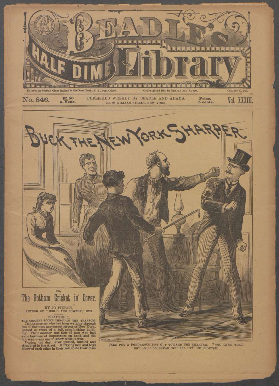 Book Cover For Beadle's Half Dime Library 846 - Buck, the New York Sharper