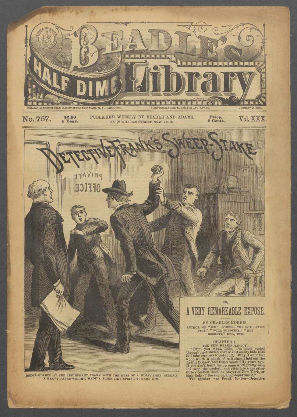 Book Cover For Beadle's Half Dime Library 757 - Detective Frank's Sweep-Stake
