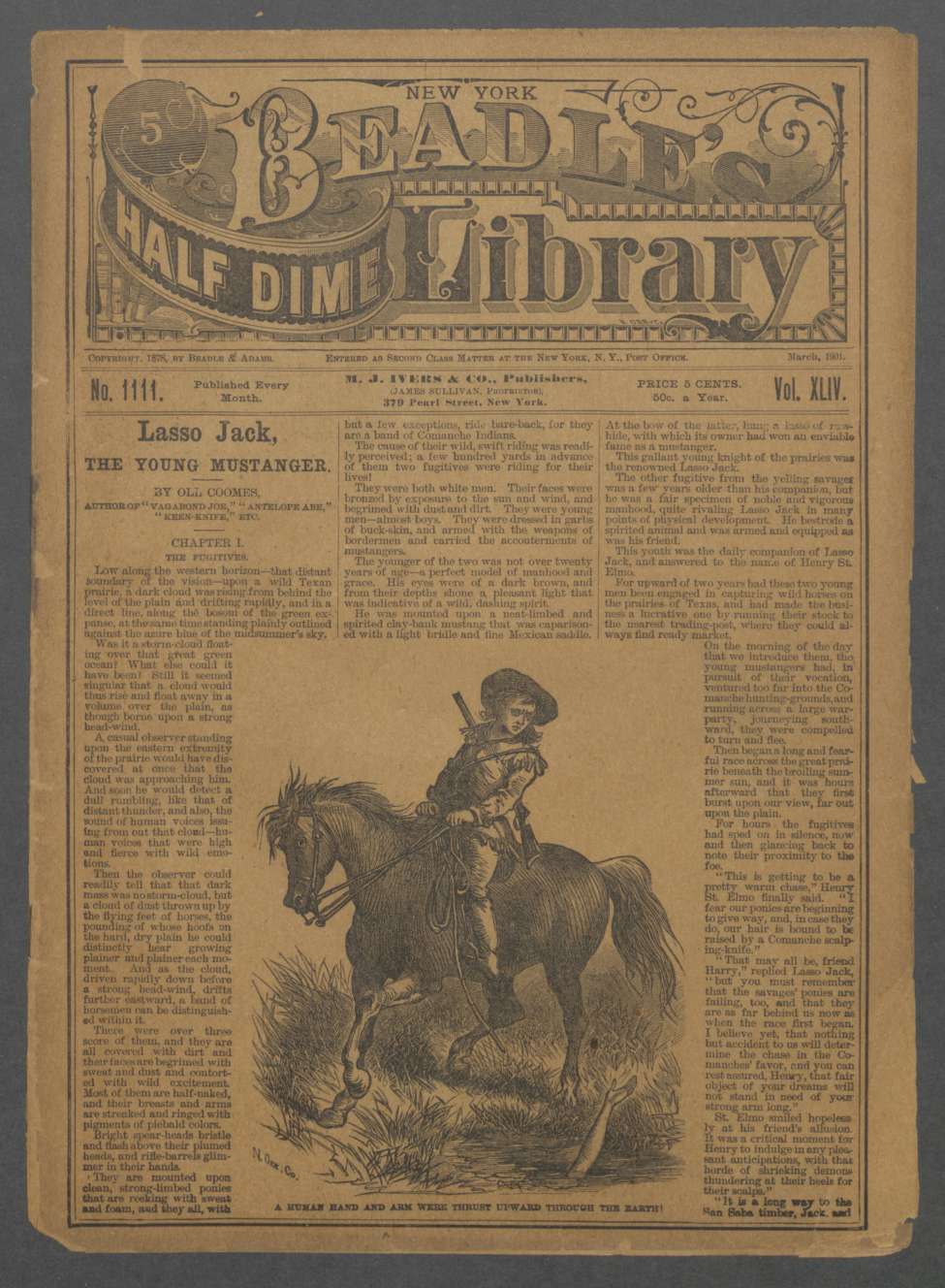 Book Cover For Beadle's Half Dime Library 1111 - Lasso Jack, the Young Mustanger