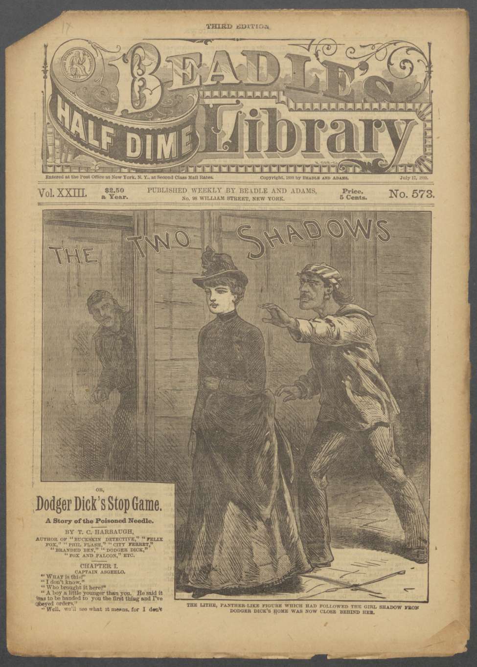 Book Cover For Beadle's Half Dime Library 573 - The Two Shadows