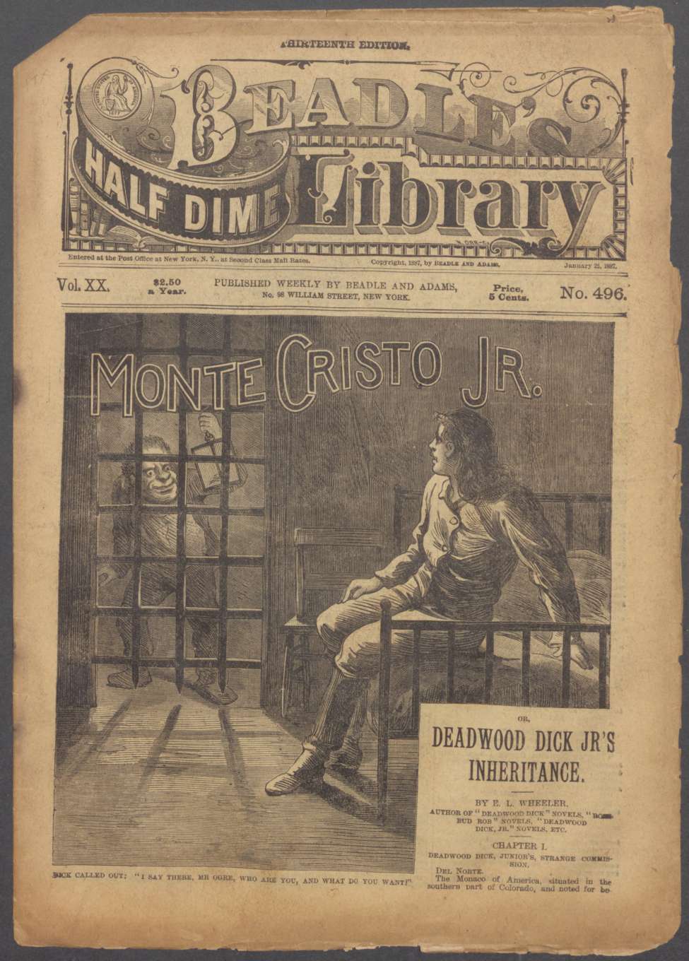Book Cover For Beadle's Half Dime Library 496 - Monte Cristo Jr.