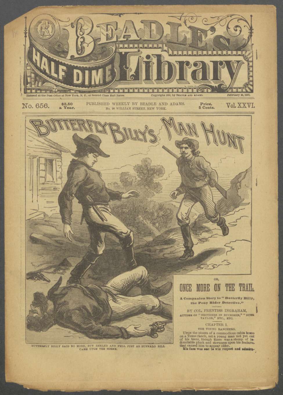 Book Cover For Beadle's Half Dime Library 656 - Butterfly Billy's Man Hunt