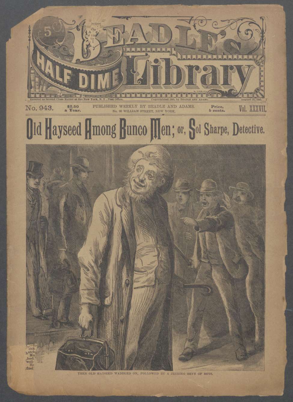 Book Cover For Beadle's Half Dime Library 943 - Old Hayseed Among Bunco Men