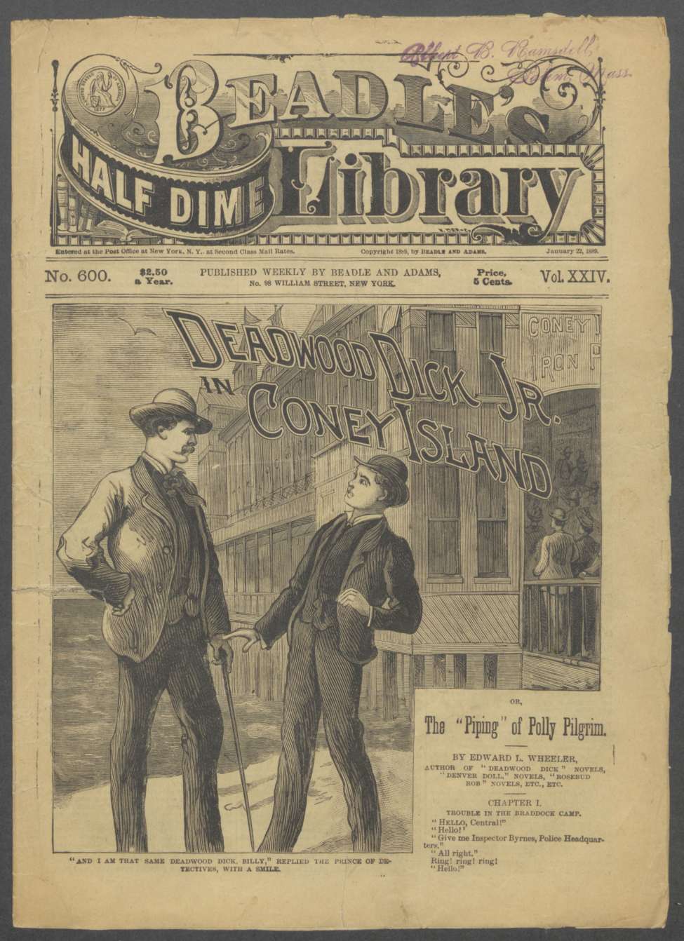 Book Cover For Beadle's Half Dime Library 600 - Deadwood Dick Jr. on Coney Island