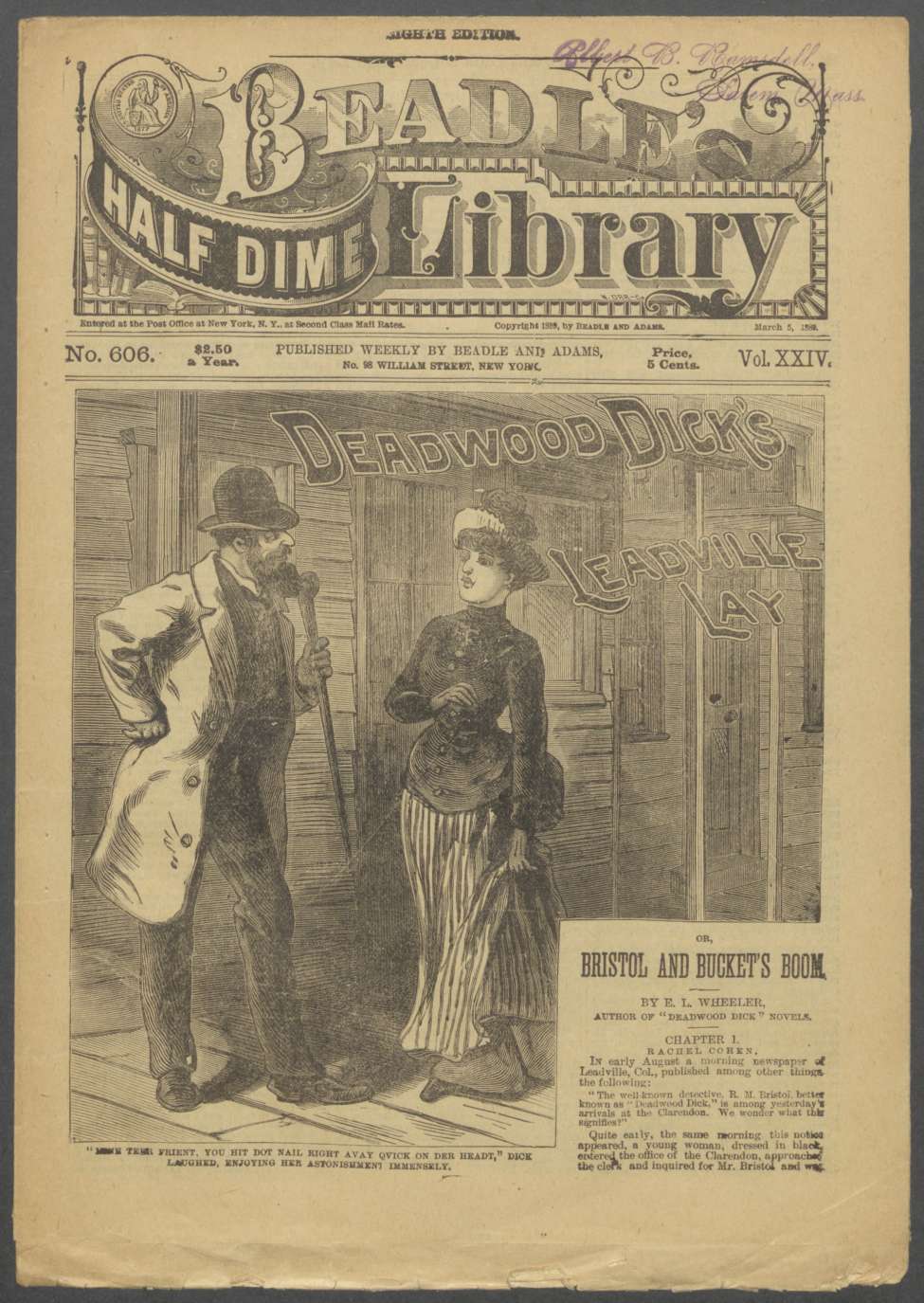 Book Cover For Beadle's Half Dime Library 606 - Deadwood Dick's Leadville Lay