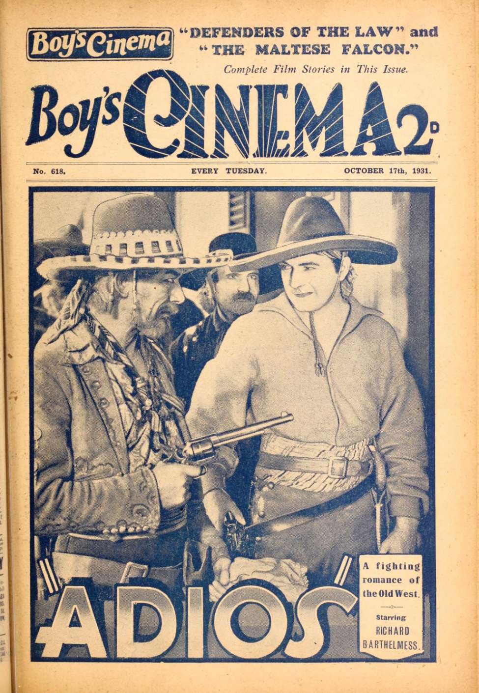 Book Cover For Boy's Cinema 618 - Adios - Richard Barthelmess