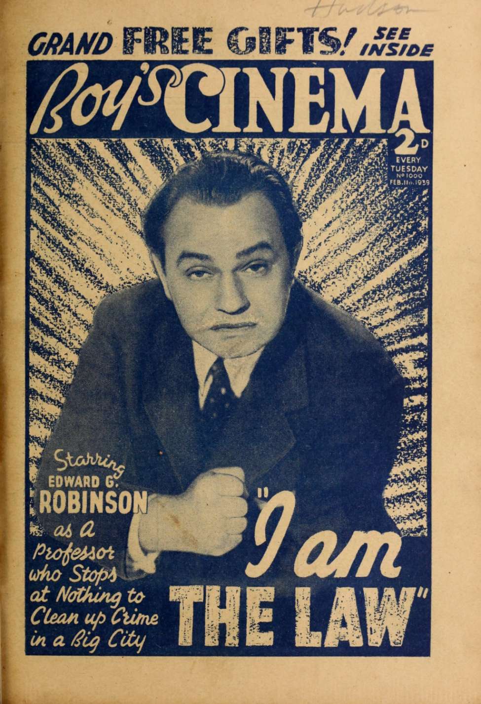 Comic Book Cover For Boy's Cinema 1000 - I am the Law - Edward G. Robinson