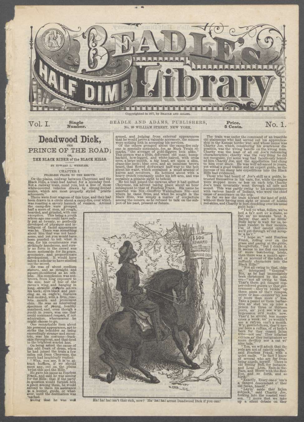 Book Cover For Beadle's Half Dime Library 1 - Deadwood Dick, the Prince of the Road