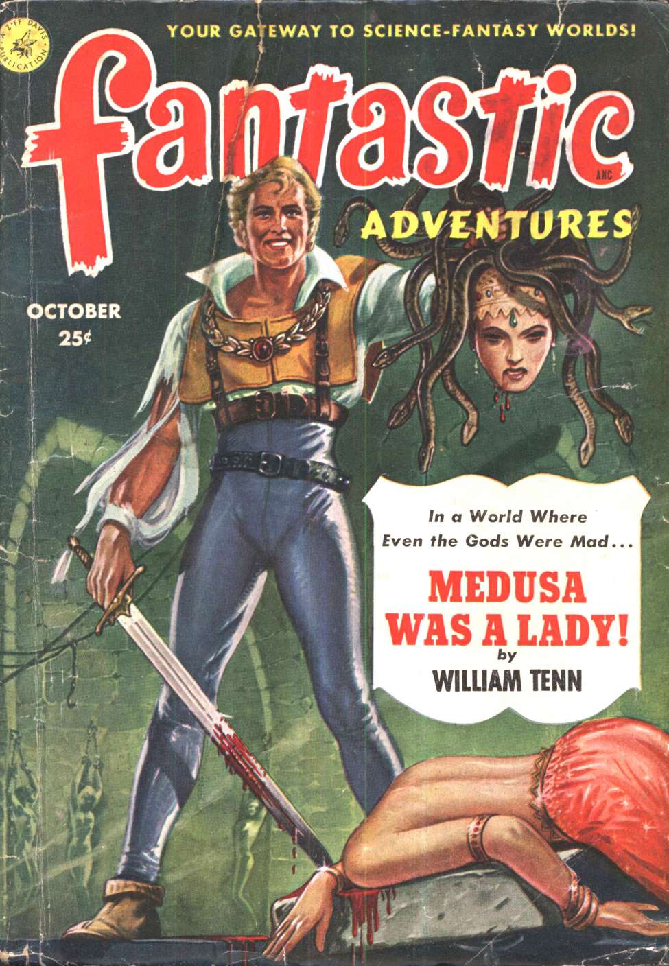 Comic Book Cover For Fantastic Adventures v13 10 - Medusa Was a Lady! - William Tenn